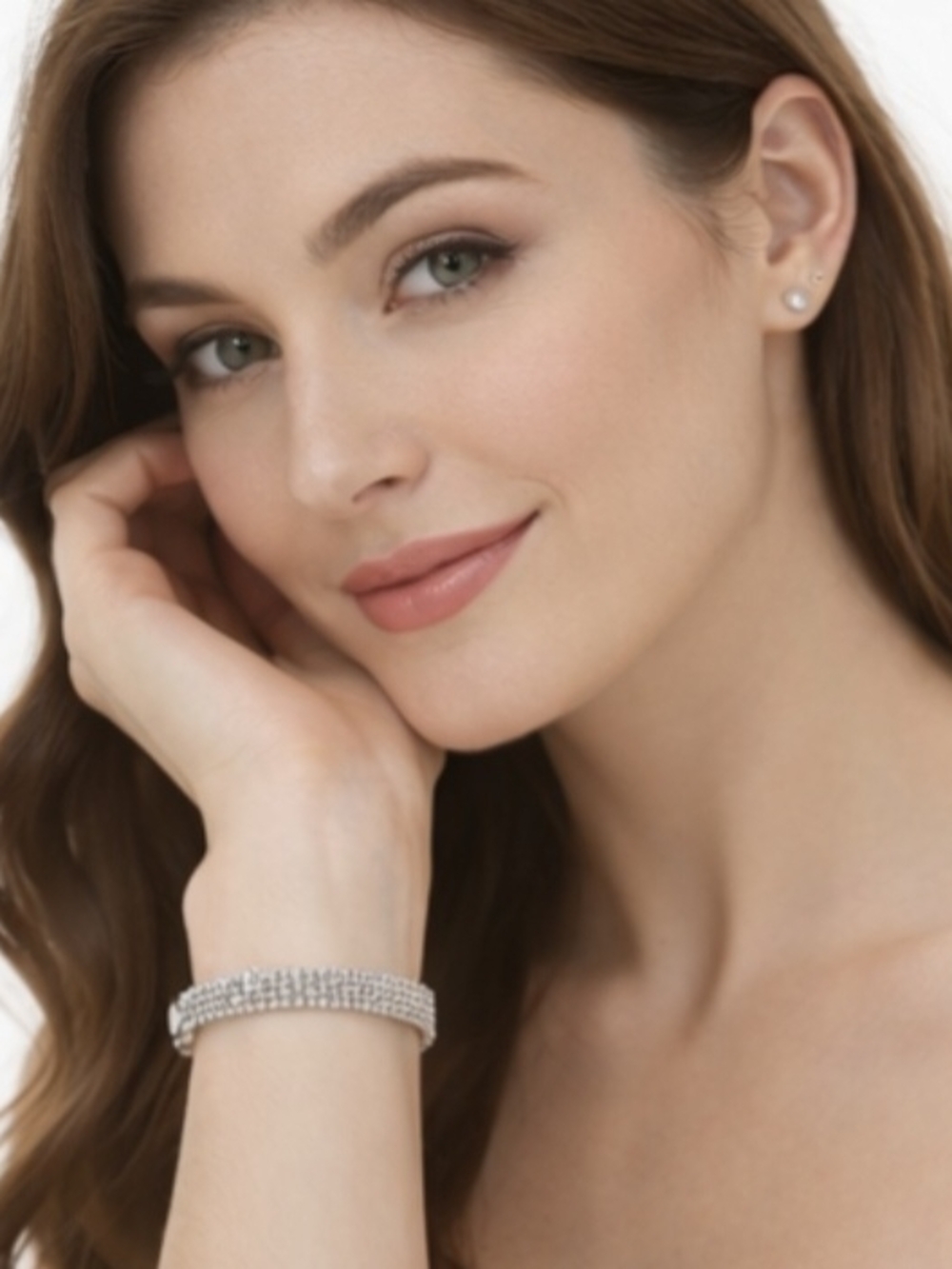 925 Sterling Silver CZ Hinged Bangle Bracelet (Women) [7"] - Picture 3 of 4